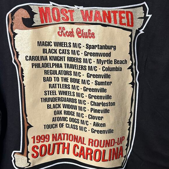 August 3-8 1999 MOTORCYCLE NATIONAL ROUND UP S. Carolina Logo T-Shirt LG - Picture 7 of 7